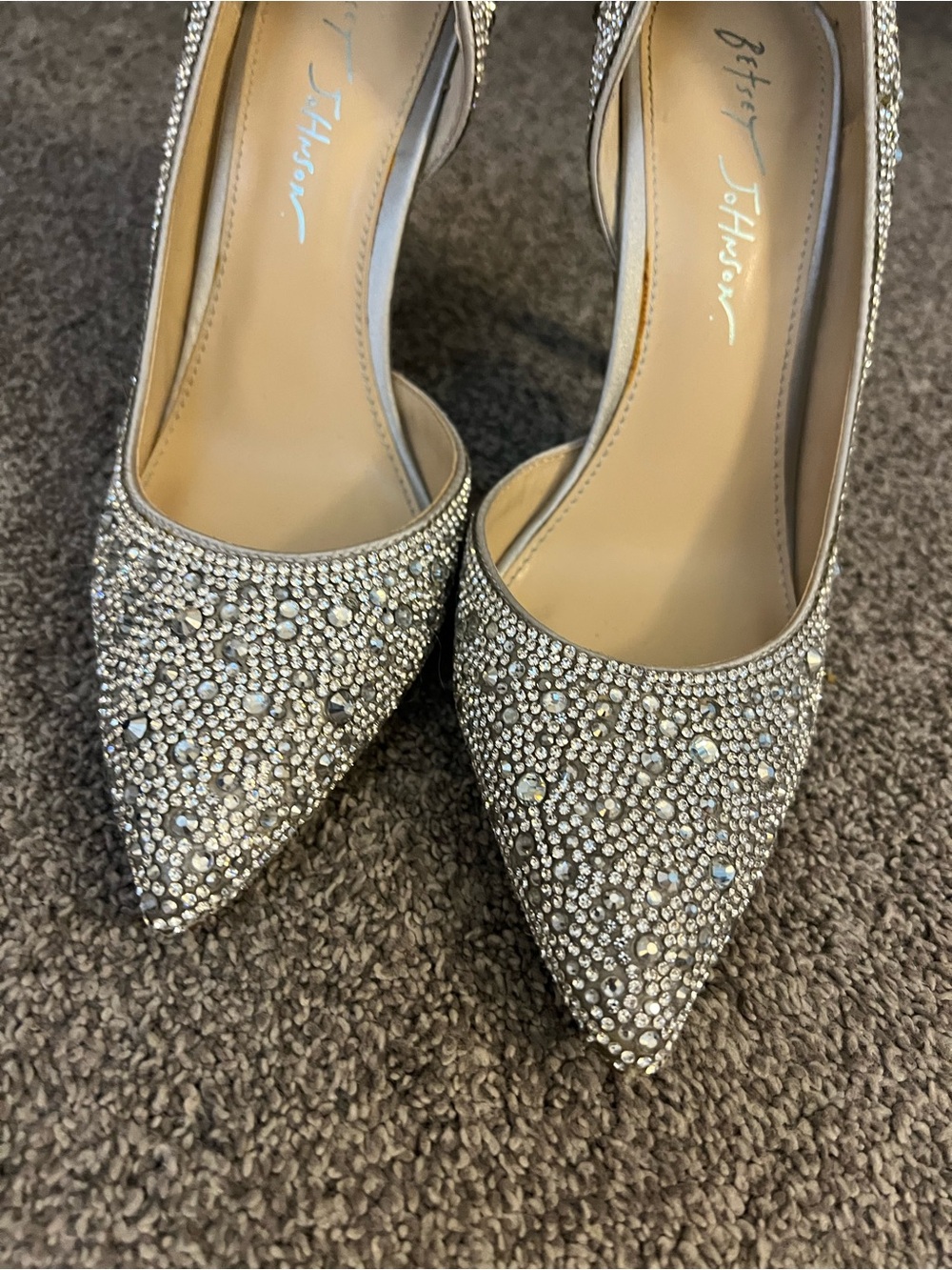 Betsey Johnson Silver Crystal Pointed Toe High Heels - Picture 3 of 5
